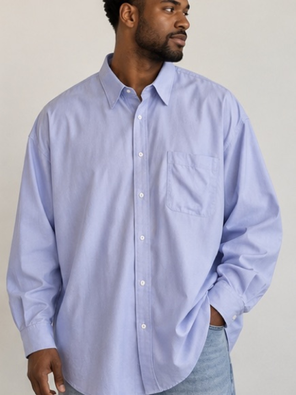Edward Alan Platinum Men 22 36/37 Tall Blue Non Iron Cotton Dress Shirt